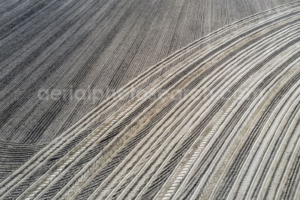 Aerial photograph Haseloff - Structures on agricultural fields in Haseloff in the state Brandenburg, Germany