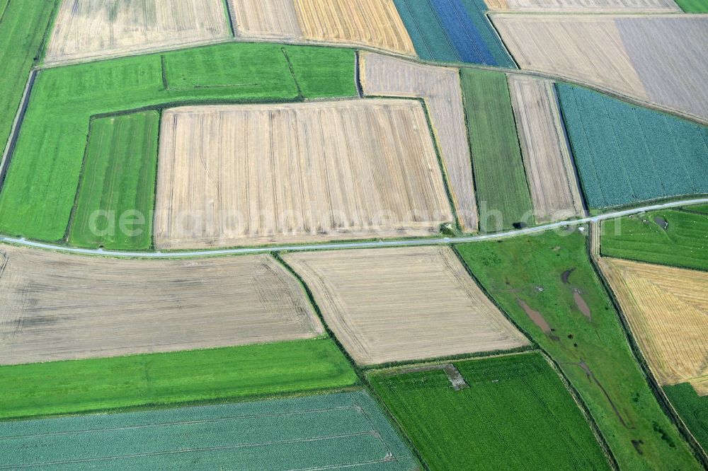 Helse from the bird's eye view: Structures on agricultural fields in Helse in the state Schleswig-Holstein