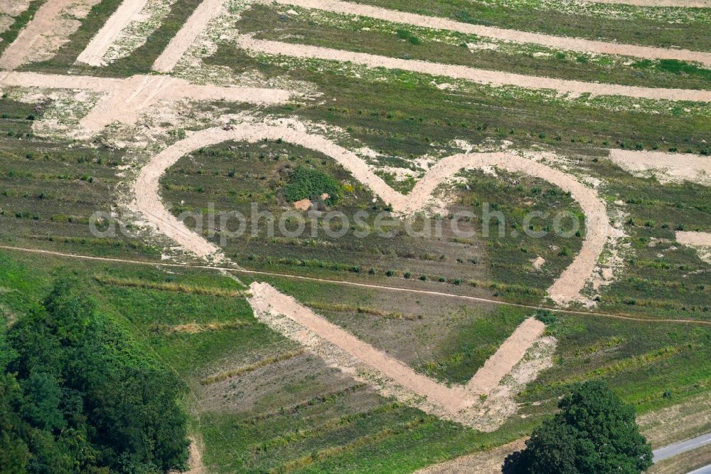 Heilbronn from above - Structures on agricultural fields in heart shape in Heilbronn in the state Baden-Wurttemberg, Germany