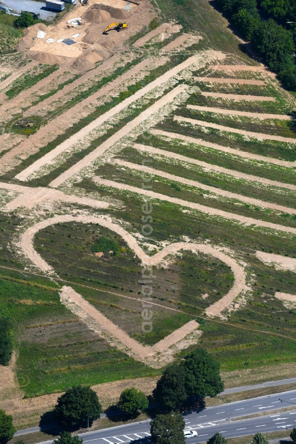 Aerial image Heilbronn - Structures on agricultural fields in heart shape in Heilbronn in the state Baden-Wurttemberg, Germany