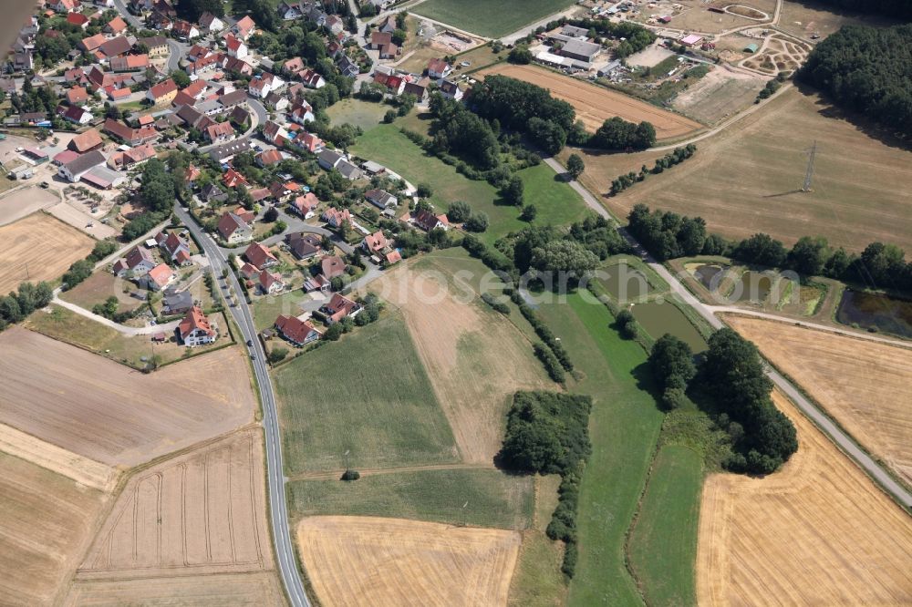 Aerial photograph Herzogenaurach - Structures on agricultural fields and fish ponds in Herzogenaurach hammerbach in the state Bavaria