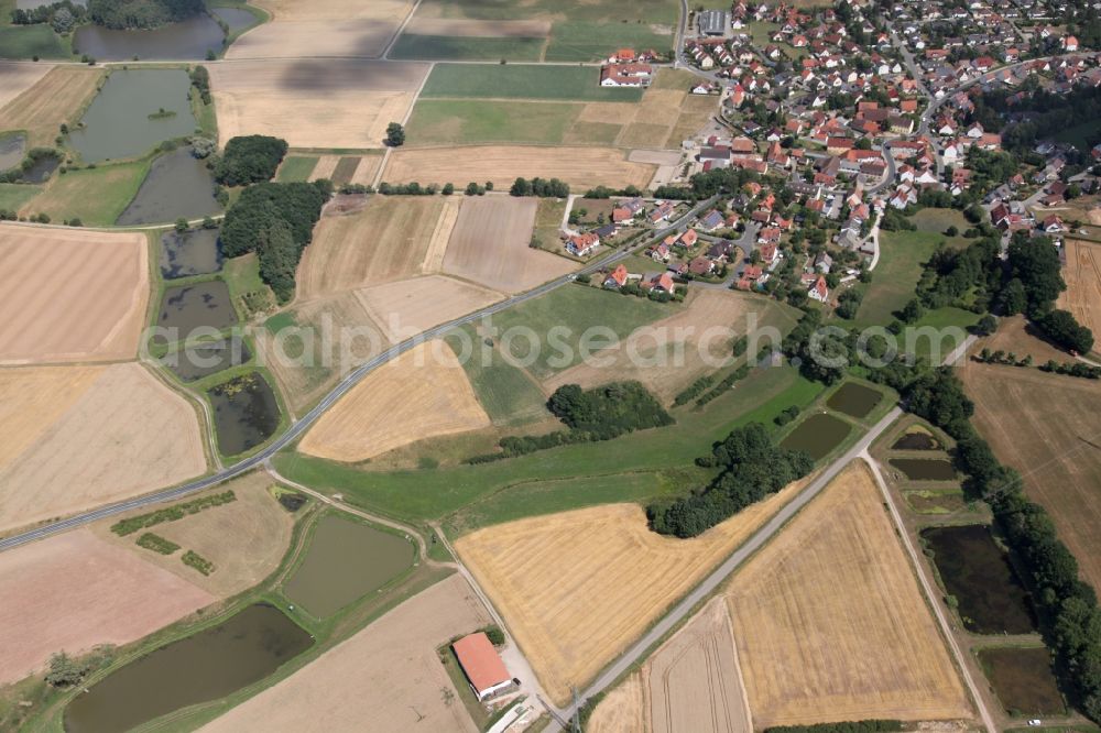 Herzogenaurach from above - Structures on agricultural fields and fish ponds in Herzogenaurach hammerbach in the state Bavaria