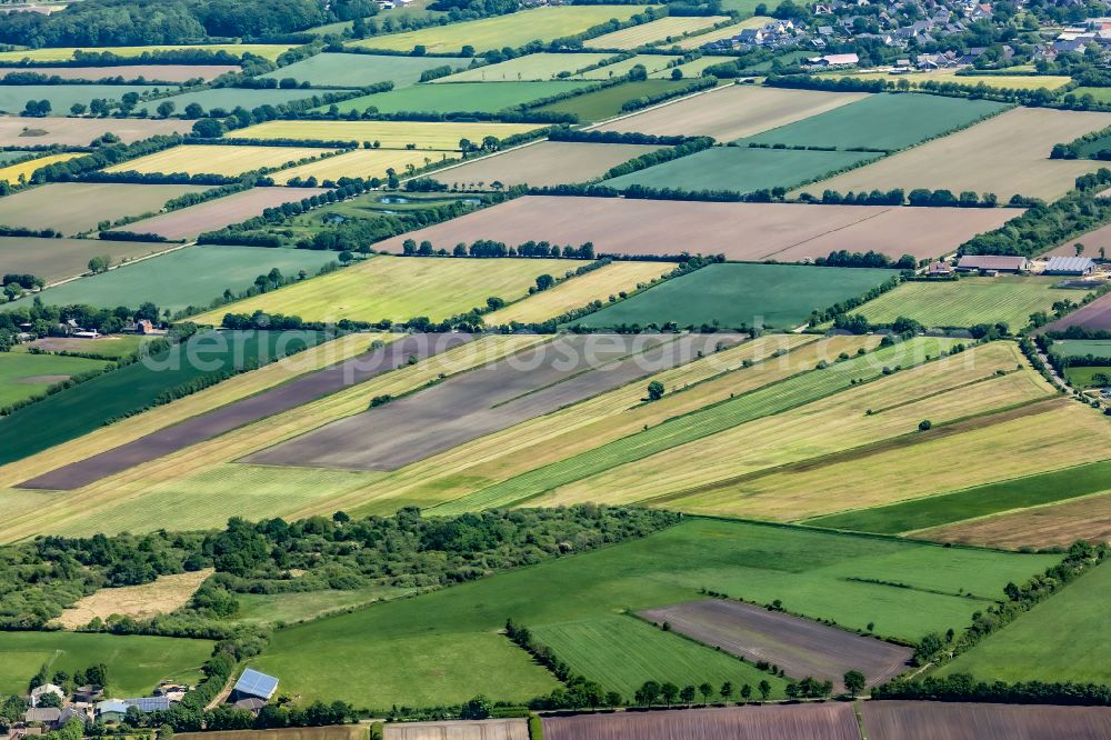 Aerial photograph Hüsby - Structures on agricultural fields in Huesby in the state Schleswig-Holstein, Germany