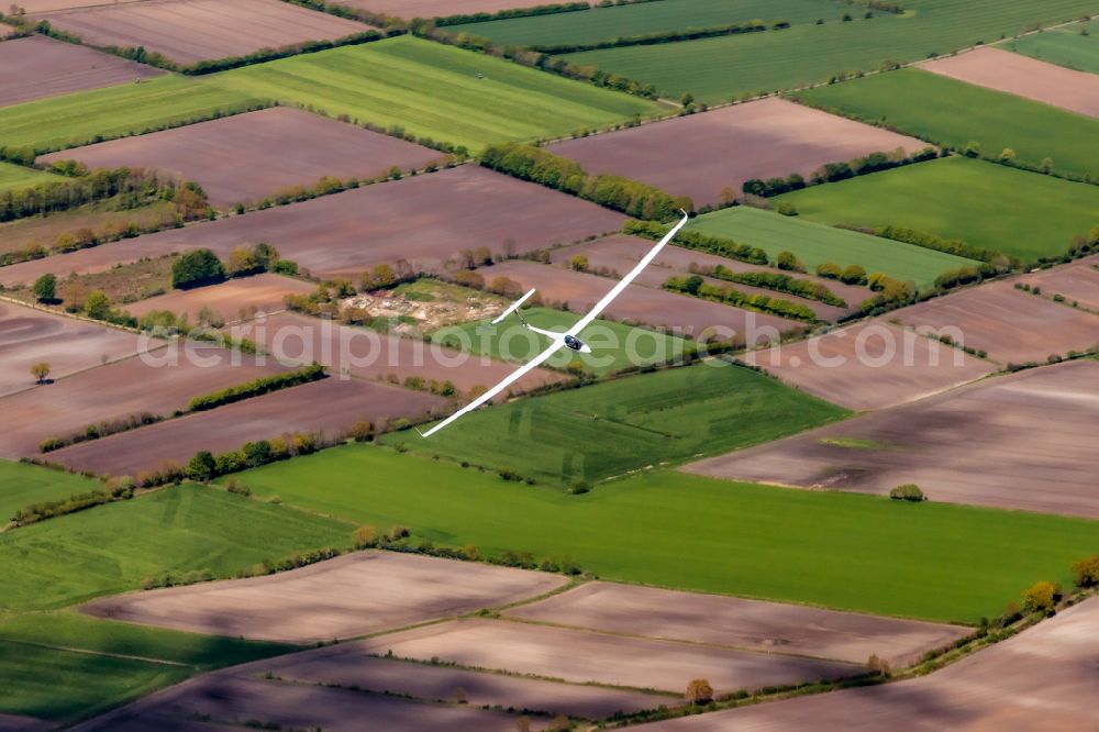 Hüsby from the bird's eye view: Structures on agricultural fields in Huesby in the state Schleswig-Holstein, Germany