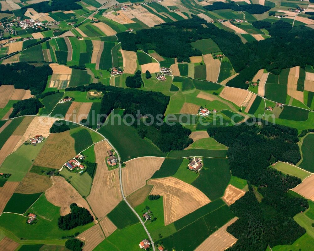 Aerial image Hub - Structures on agricultural fields in Hub in the state Bavaria, Germany