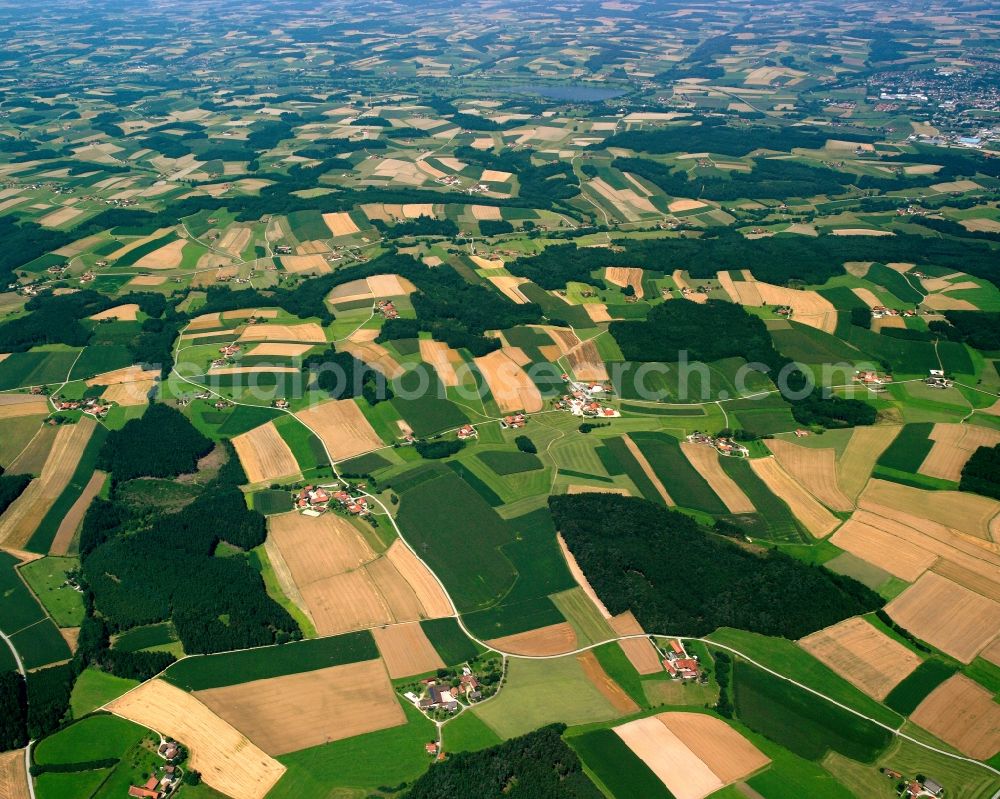 Aerial image Immelsham - Structures on agricultural fields in Immelsham in the state Bavaria, Germany