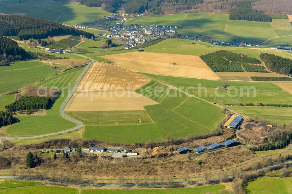 Aerial photograph Kückelheim - Structures on agricultural fields in Kueckelheim in the state North Rhine-Westphalia, Germany