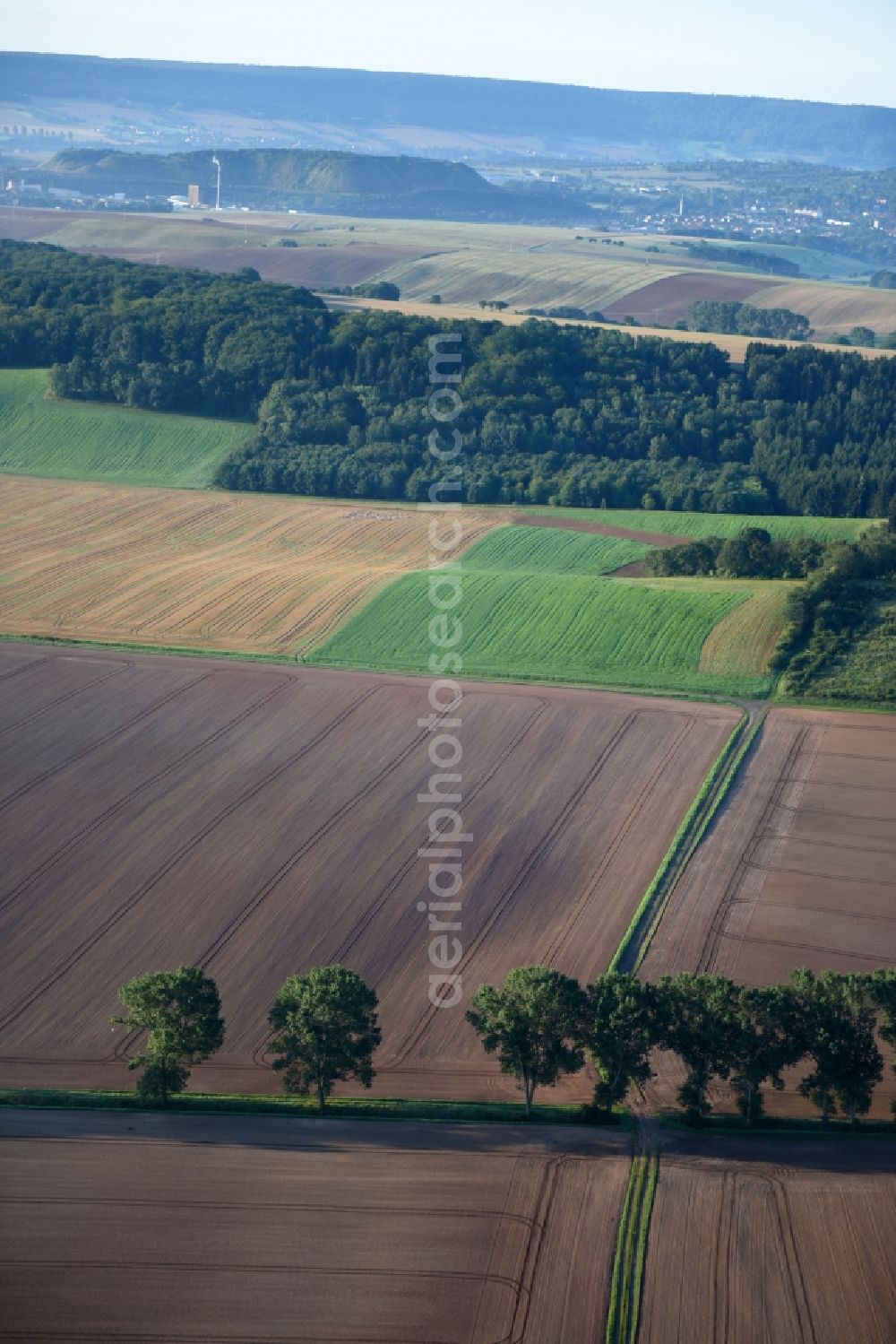 Kehmstedt from the bird's eye view: Structures on agricultural fields in Kehmstedt in the state Thuringia, Germany