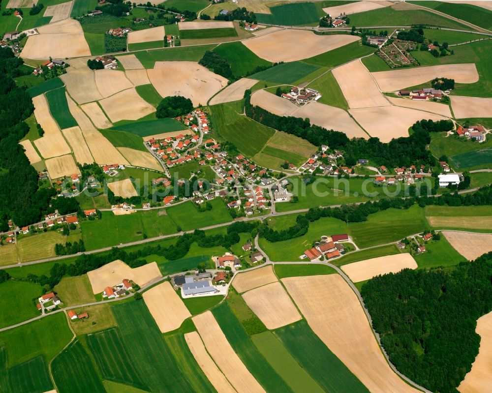 Kirchberg from the bird's eye view: Structures on agricultural fields in Kirchberg in the state Bavaria, Germany