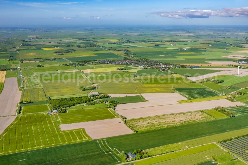 Klanxbüll from above - Structures on agricultural fields in Klanxbuell in the state Schleswig-Holstein, Germany