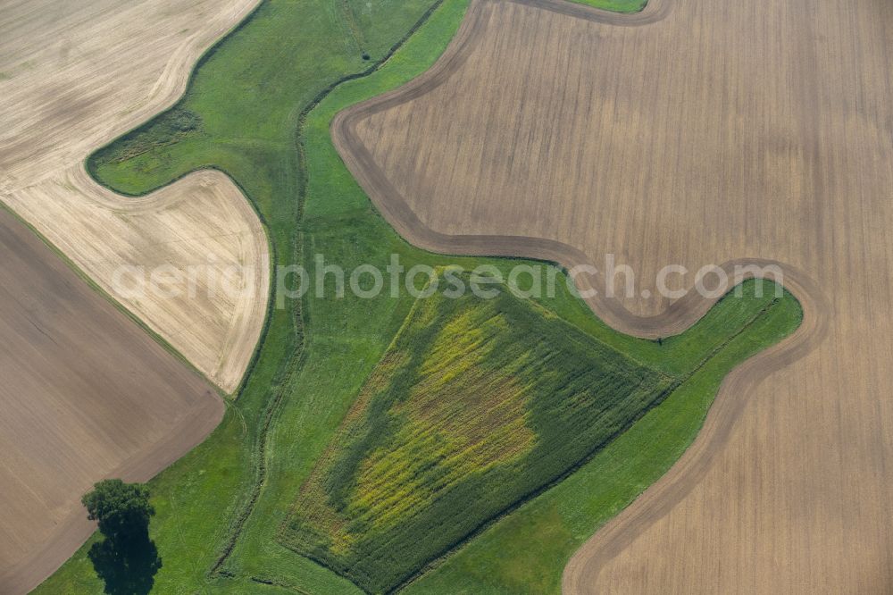 Klein Kordshagen from above - Structures on agricultural fields in Klein Kordshagen in the state Mecklenburg - Western Pomerania, Germany