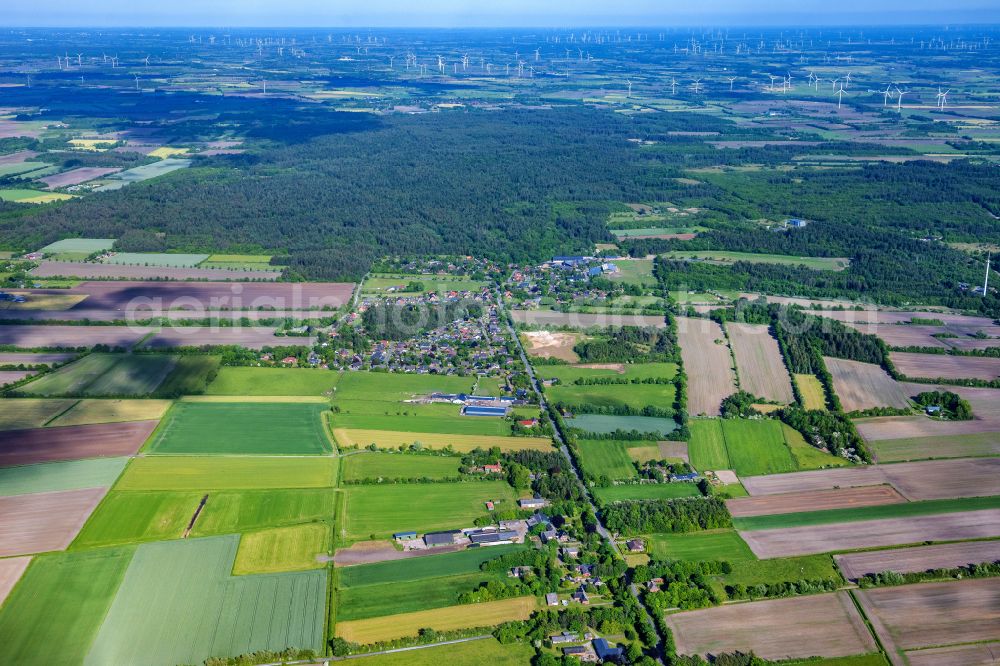 Aerial image Klintum - Structures on agricultural fields in Klintum in the state Schleswig-Holstein, Germany