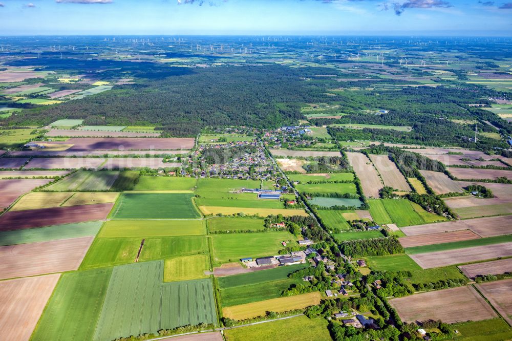 Klintum from above - Structures on agricultural fields in Klintum in the state Schleswig-Holstein, Germany