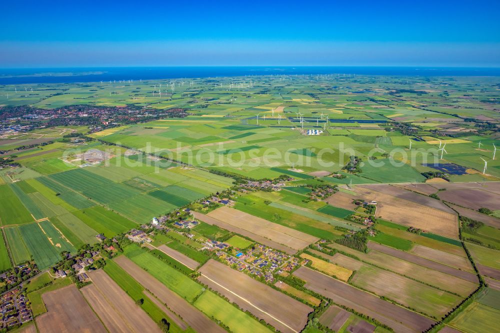 Klixbüll from above - Structures on agricultural fields in Klixbuell in the state Schleswig-Holstein, Germany