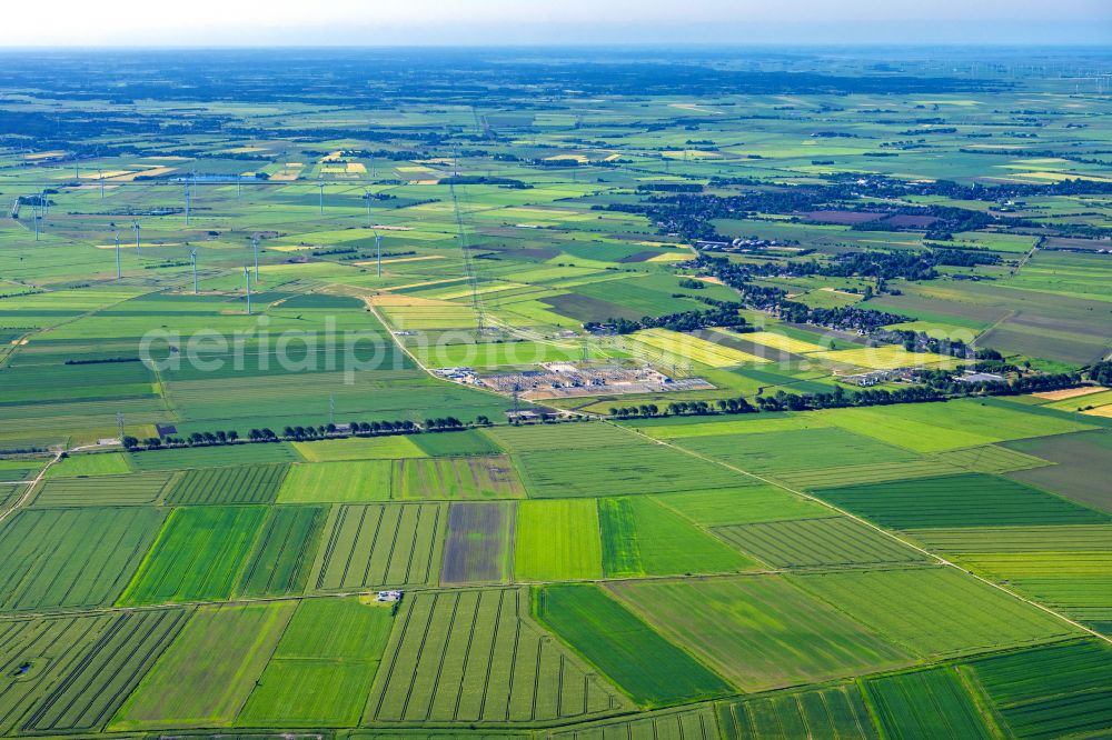 Klixbüll from above - Structures on agricultural fields in Klixbuell in the state Schleswig-Holstein, Germany