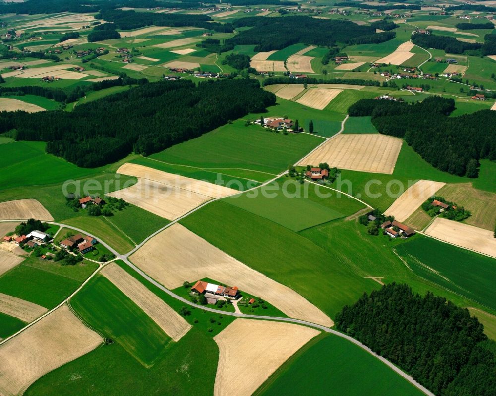 Königsöd from the bird's eye view: Structures on agricultural fields in Königsöd in the state Bavaria, Germany