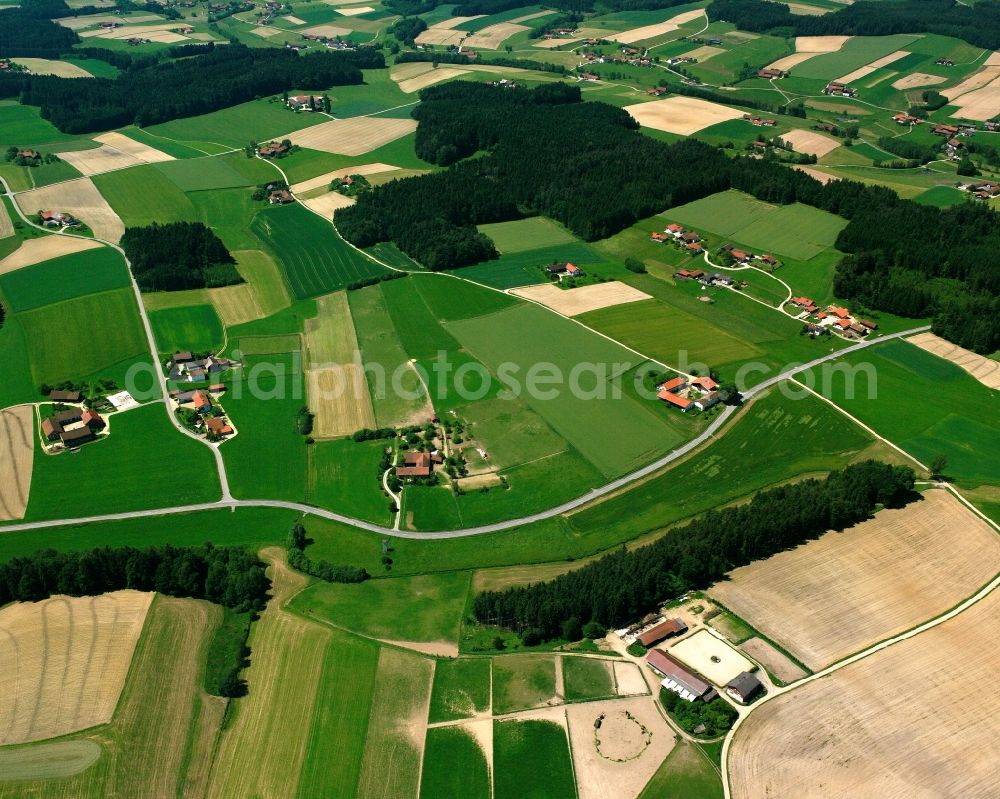 Kollbach from above - Structures on agricultural fields in Kollbach in the state Bavaria, Germany