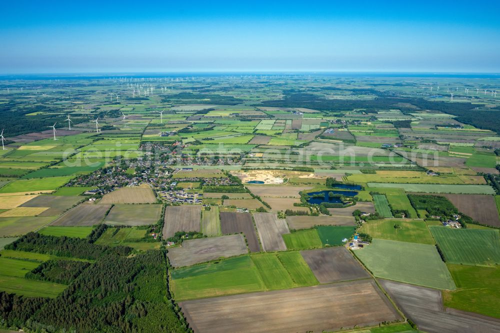 Aerial image Ladelund - Structures on agricultural fields in Ladelund in the state Schleswig-Holstein, Germany