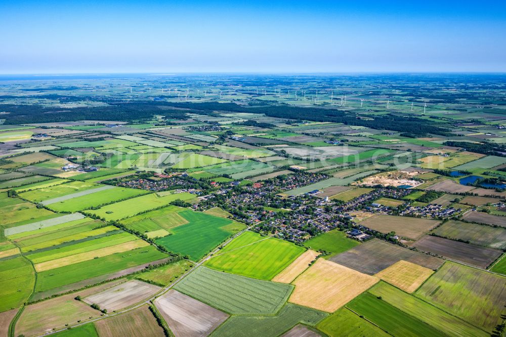 Ladelund from the bird's eye view: Structures on agricultural fields in Ladelund in the state Schleswig-Holstein, Germany