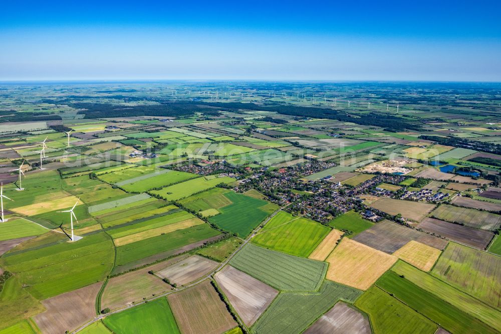 Aerial image Ladelund - Structures on agricultural fields in Ladelund in the state Schleswig-Holstein, Germany