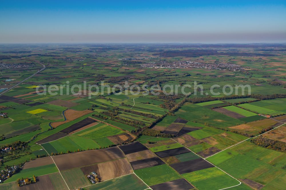 Aerial photograph Langenau - Structures on agricultural fields in Langenau in the state Baden-Wuerttemberg, Germany