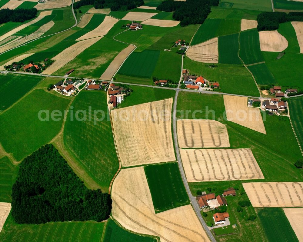 Aerial photograph Langeneck - Structures on agricultural fields in Langeneck in the state Bavaria, Germany