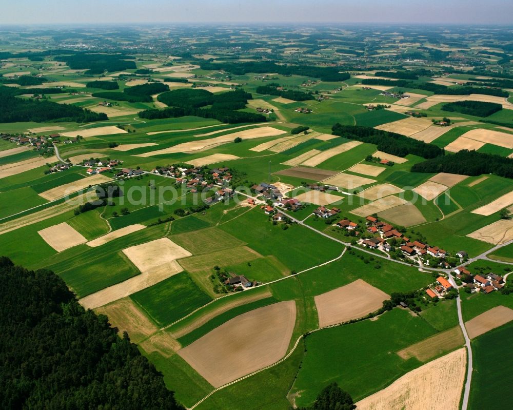 Langeneck from above - Structures on agricultural fields in Langeneck in the state Bavaria, Germany