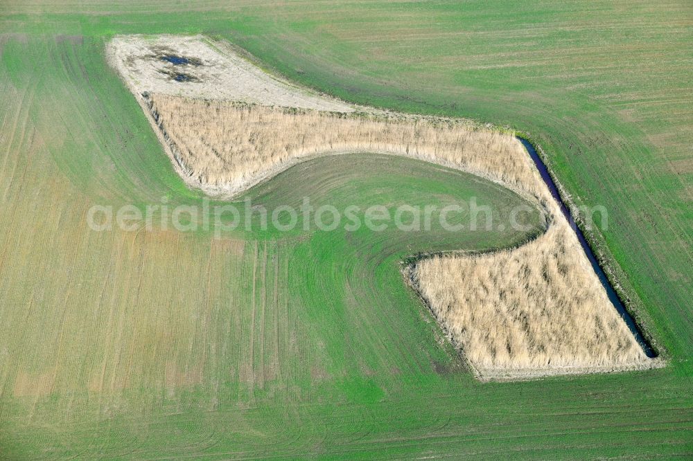 Lieberose from above - Structures on agricultural fields in Lieberose in the state Brandenburg, Germany