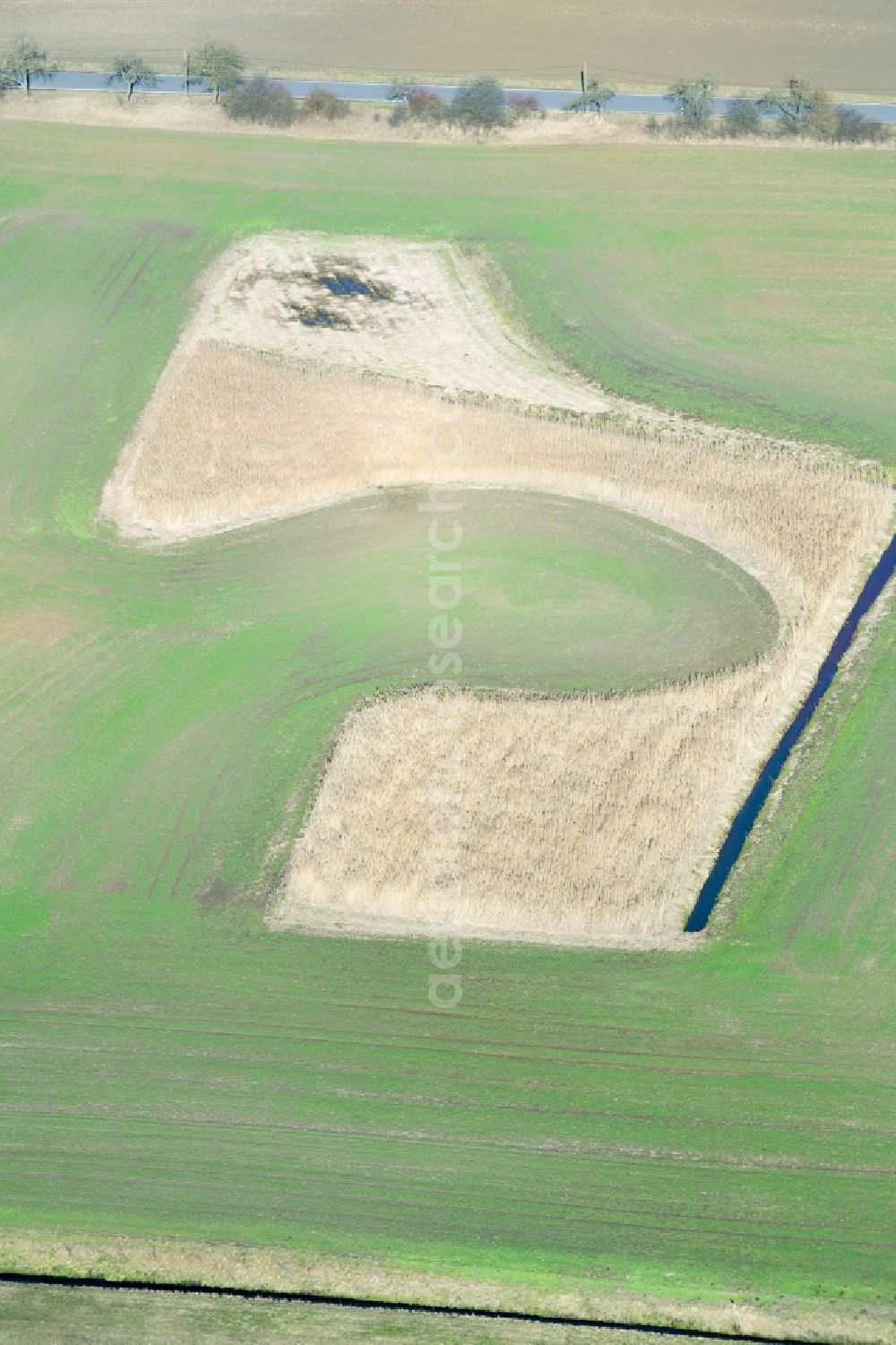 Lieberose from the bird's eye view: Structures on agricultural fields in Lieberose in the state Brandenburg, Germany