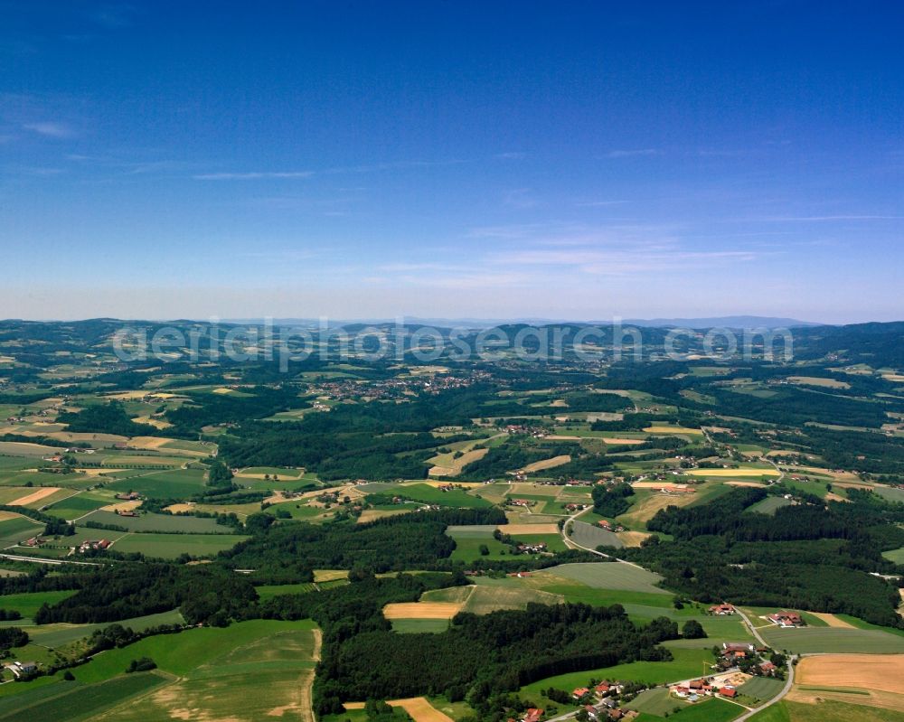 Lintach from the bird's eye view: Structures on agricultural fields in Lintach in the state Bavaria, Germany