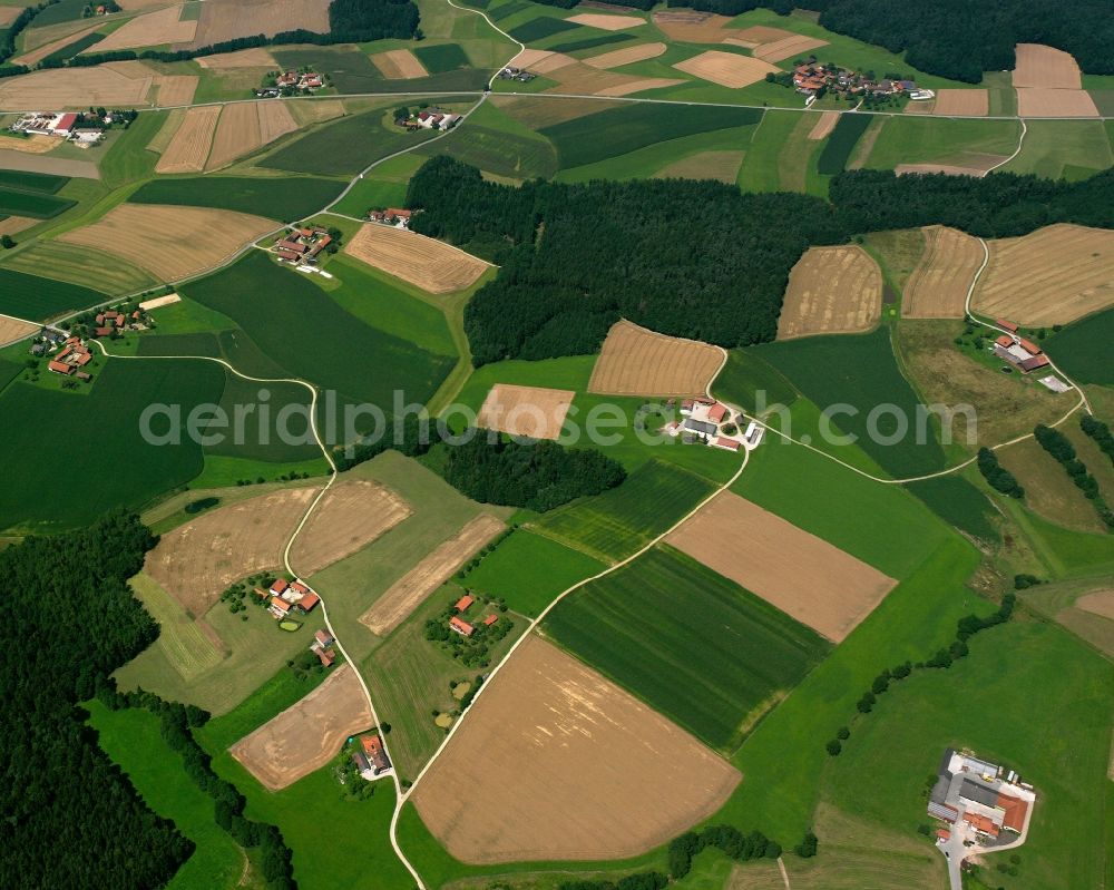 Loh from above - Structures on agricultural fields in Loh in the state Bavaria, Germany