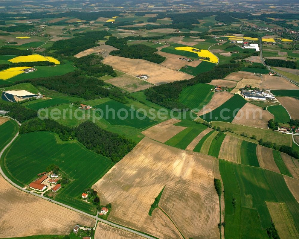 Malgersdorf from above - Structures on agricultural fields in Malgersdorf in the state Bavaria, Germany