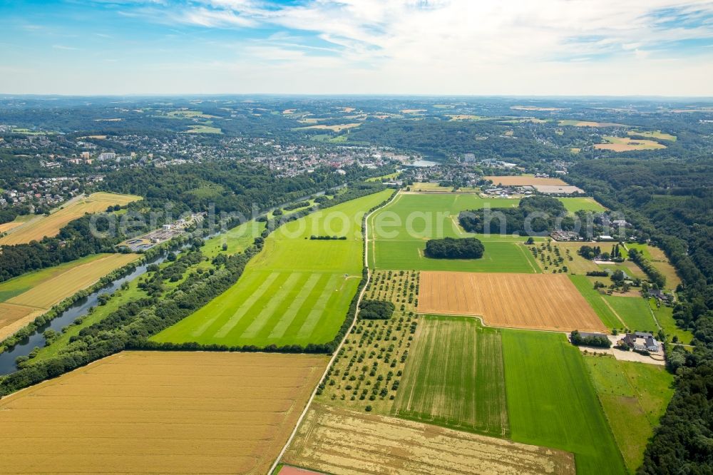 Mülheim an der Ruhr from the bird's eye view: Structures on agricultural fields in Muelheim on the Ruhr in the state North Rhine-Westphalia