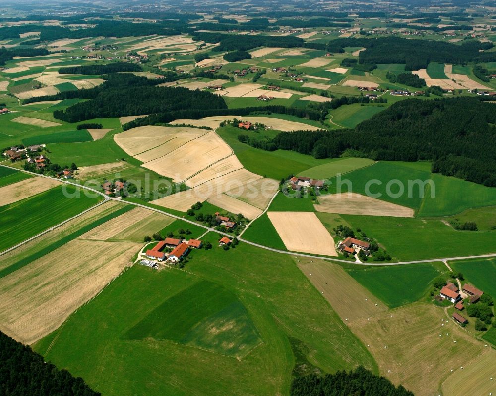 Aerial image Münzenhof - Structures on agricultural fields in Münzenhof in the state Bavaria, Germany