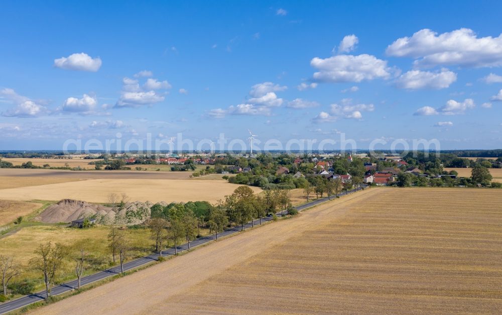 Velten from the bird's eye view: Structures on agricultural fields after harvest in Velten in the state Brandenburg, Germany