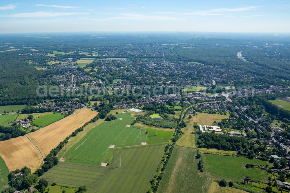 Oberhausen from the bird's eye view: Structures on agricultural fields in Oberhausen in the state North Rhine-Westphalia