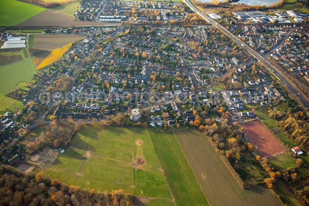 Duisburg from above - Structures on agricultural fields in the district Duisburg Sued in Duisburg in the state North Rhine-Westphalia