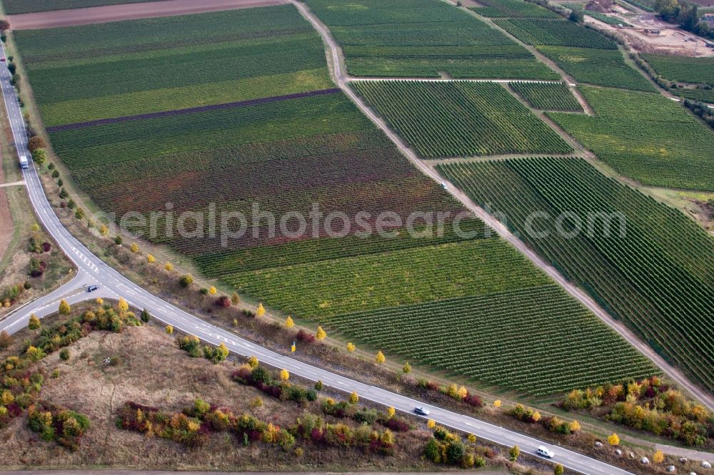 Flomborn from the bird's eye view: Structures on agricultural fields near the L386 in the district Ober-Floersheim in Flomborn in the state Rhineland-Palatinate