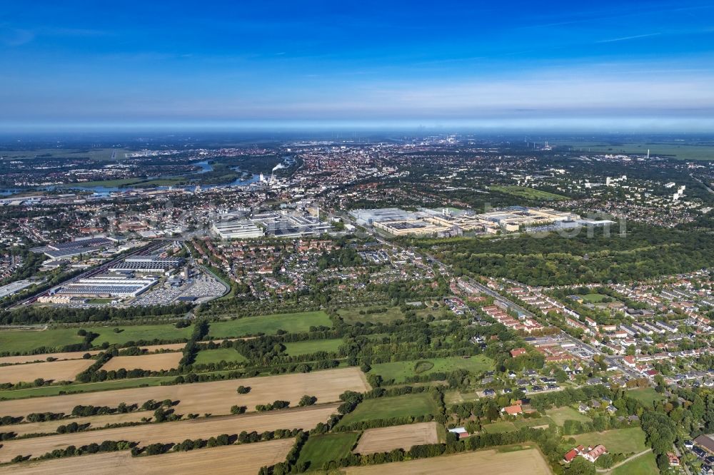 Bremen from above - Structures on agricultural fields in the district Osterholz in Bremen, Germany