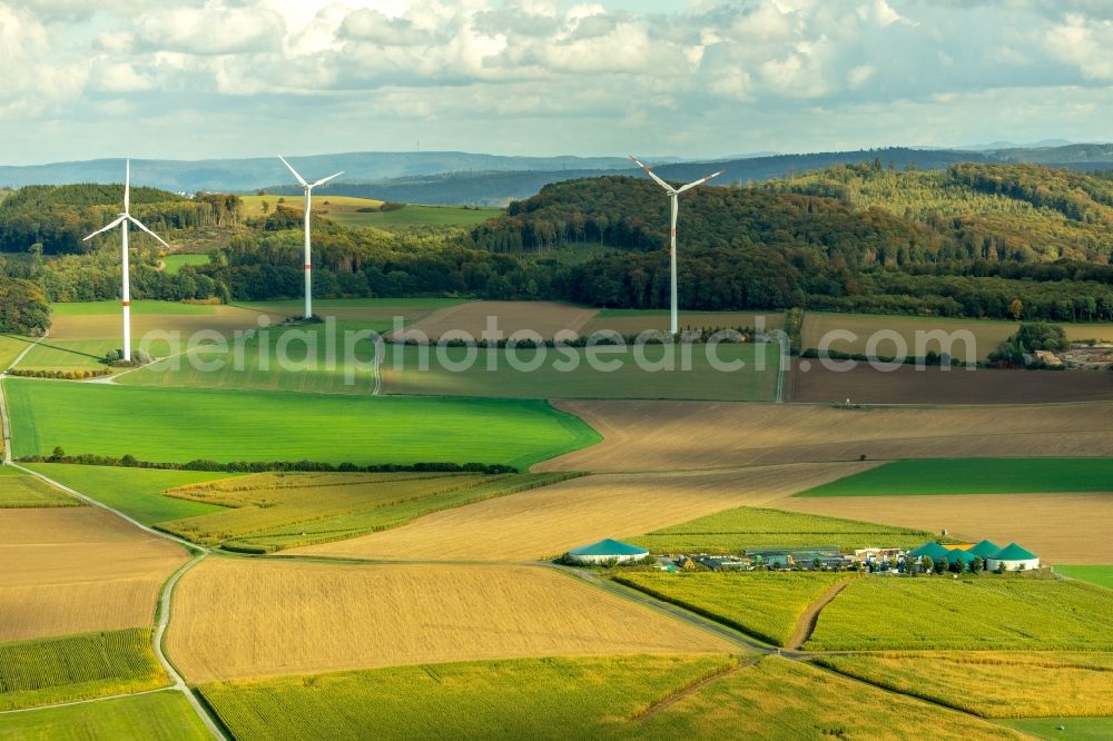 Aerial photograph Balve - Structures on agricultural fields in the district Volkringhausen in Balve in the state North Rhine-Westphalia, Germany