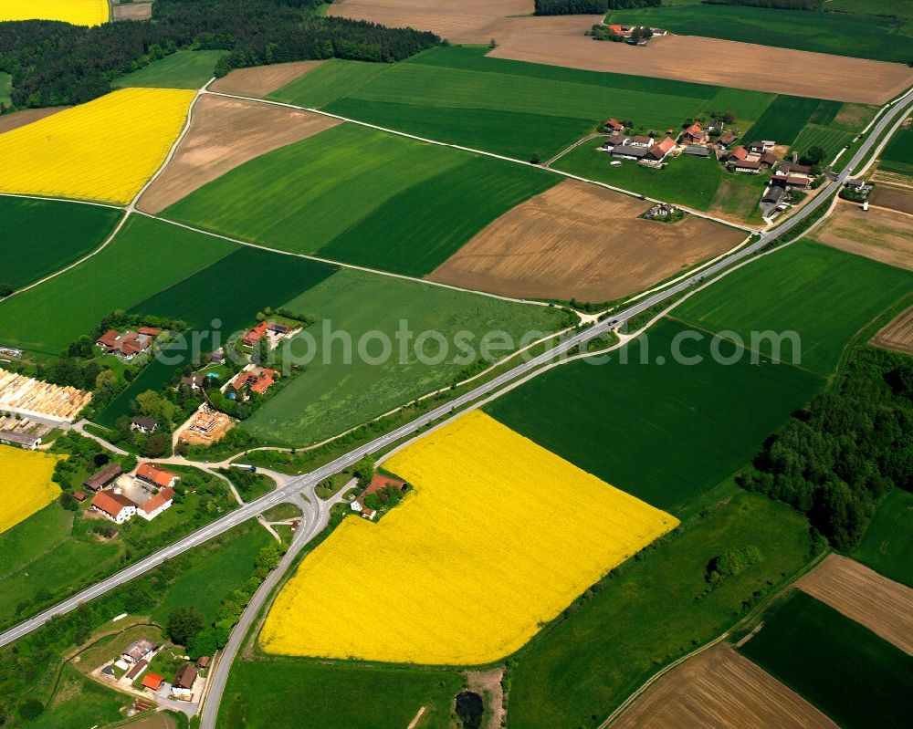 Ruderfing from the bird's eye view: Structures on agricultural fields in Ruderfing in the state Bavaria, Germany