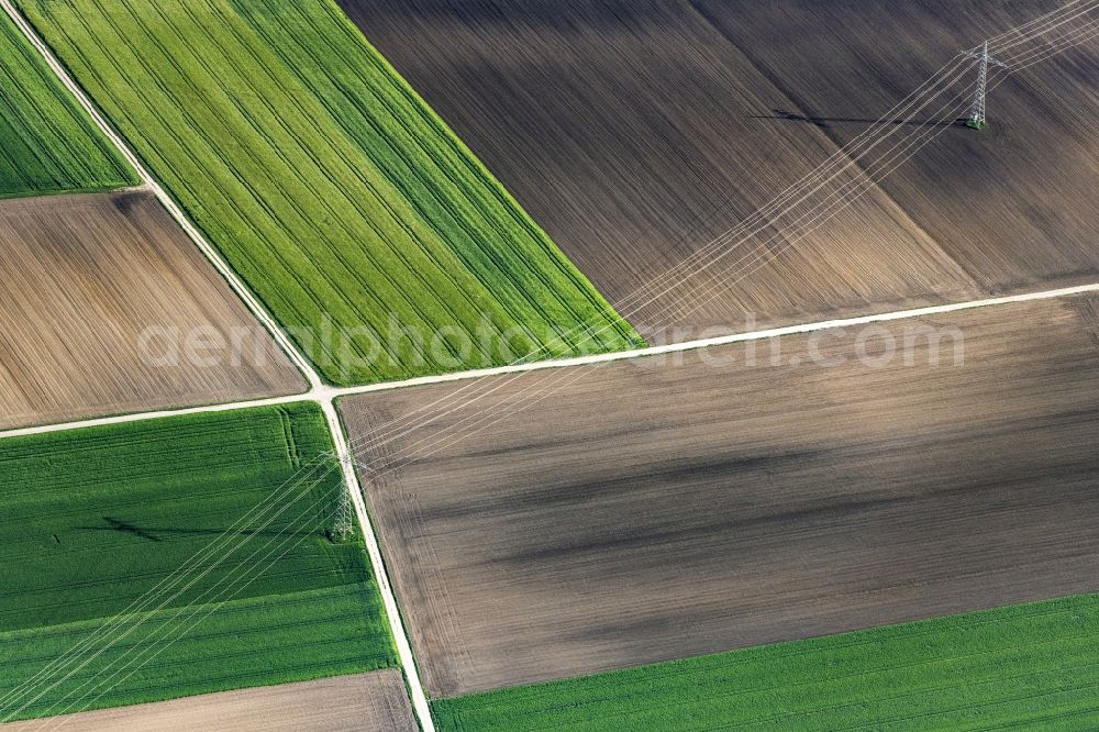 Schwörsheim from the bird's eye view: Structures on agricultural fields in Schwoersheim in the state Bavaria, Germany