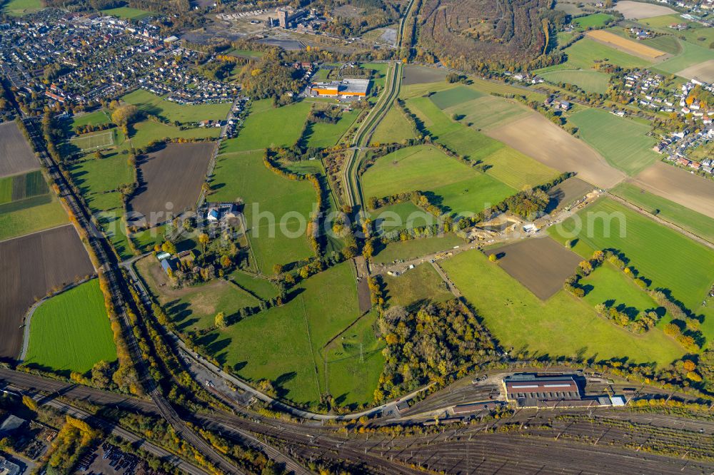 Aerial photograph Selmigerheide - Structures on agricultural fields in Selmigerheide in the state North Rhine-Westphalia, Germany