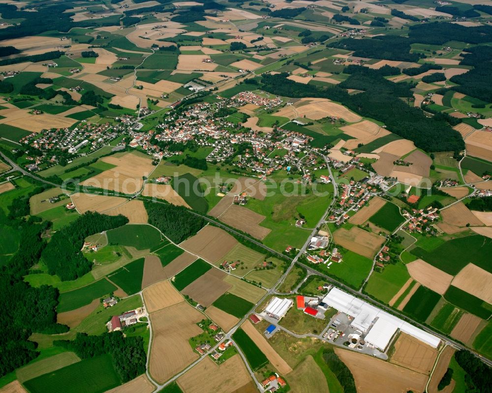 Simbach from above - Structures on agricultural fields in Simbach in the state Bavaria, Germany