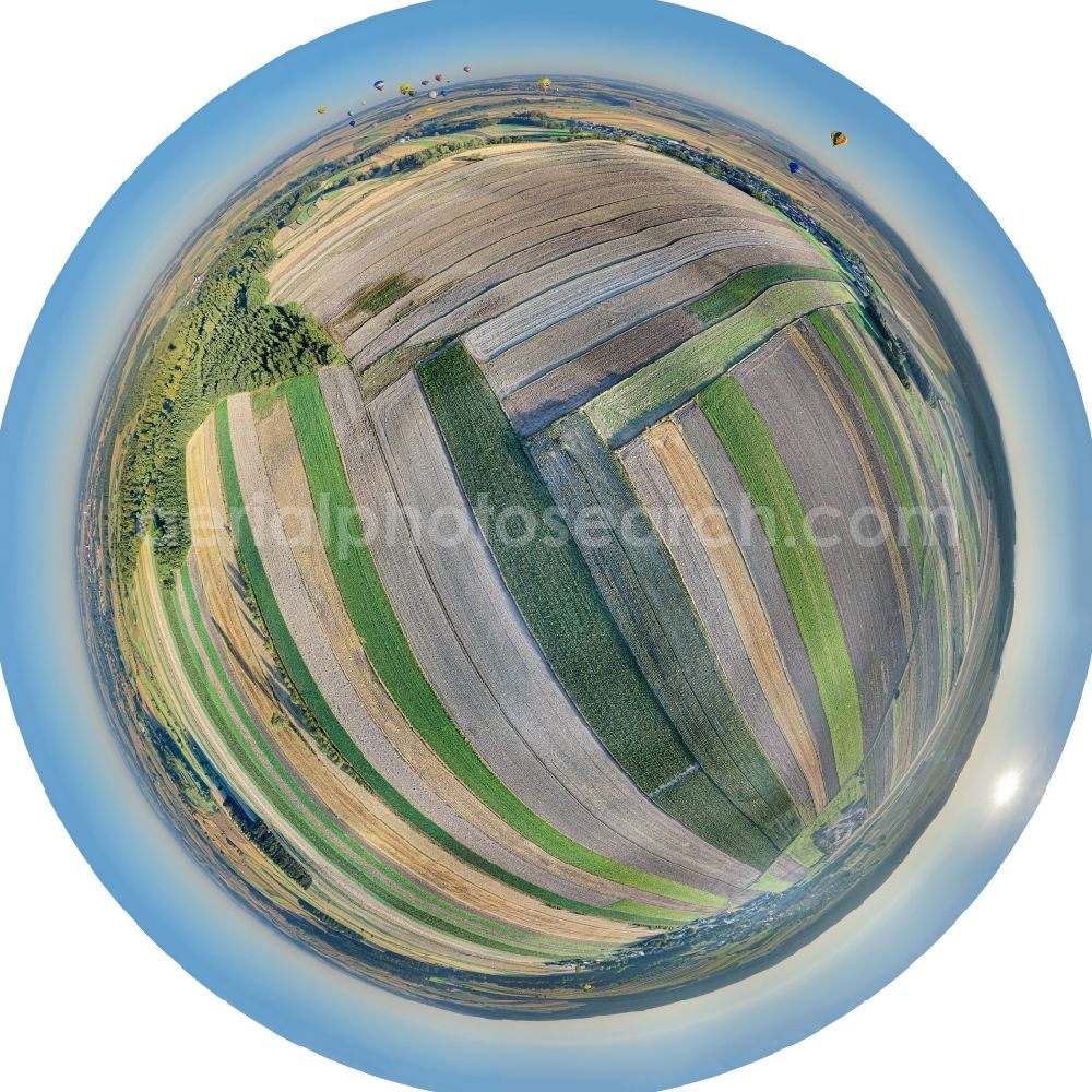 Aerial photograph Thaya - Fish eye Structures on agricultural fields in Thaya in Austria