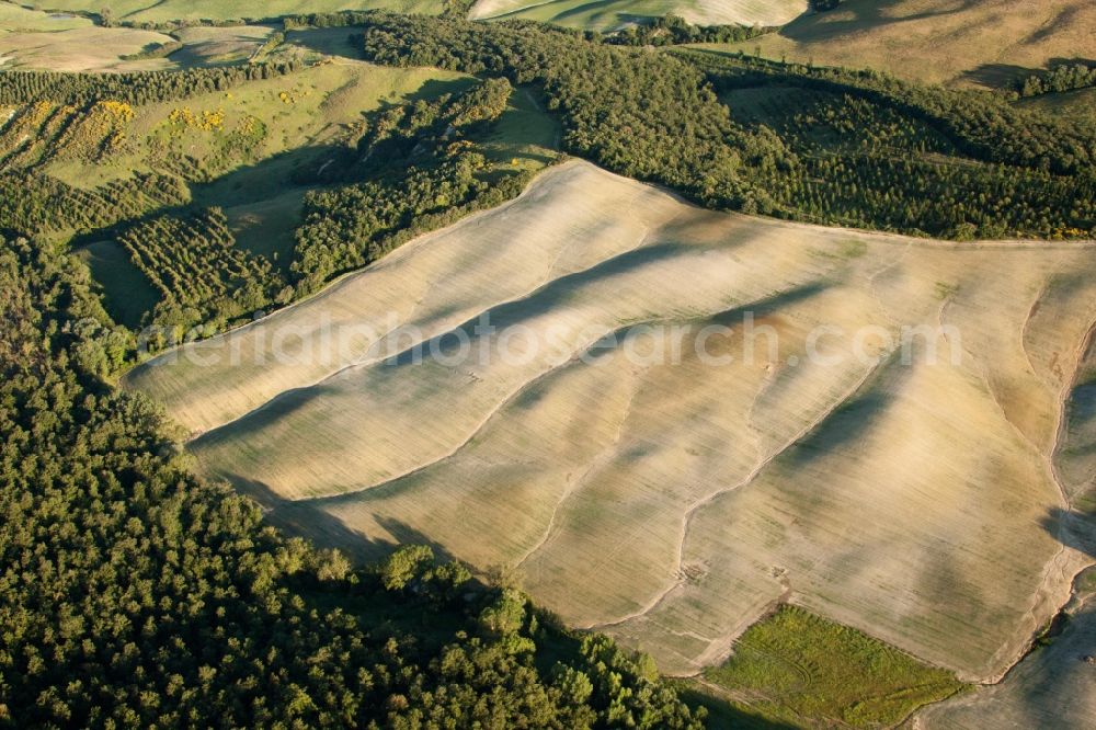 Aerial photograph Trequanda - Structures on agricultural fields in Trequanda in Toscana, Italy