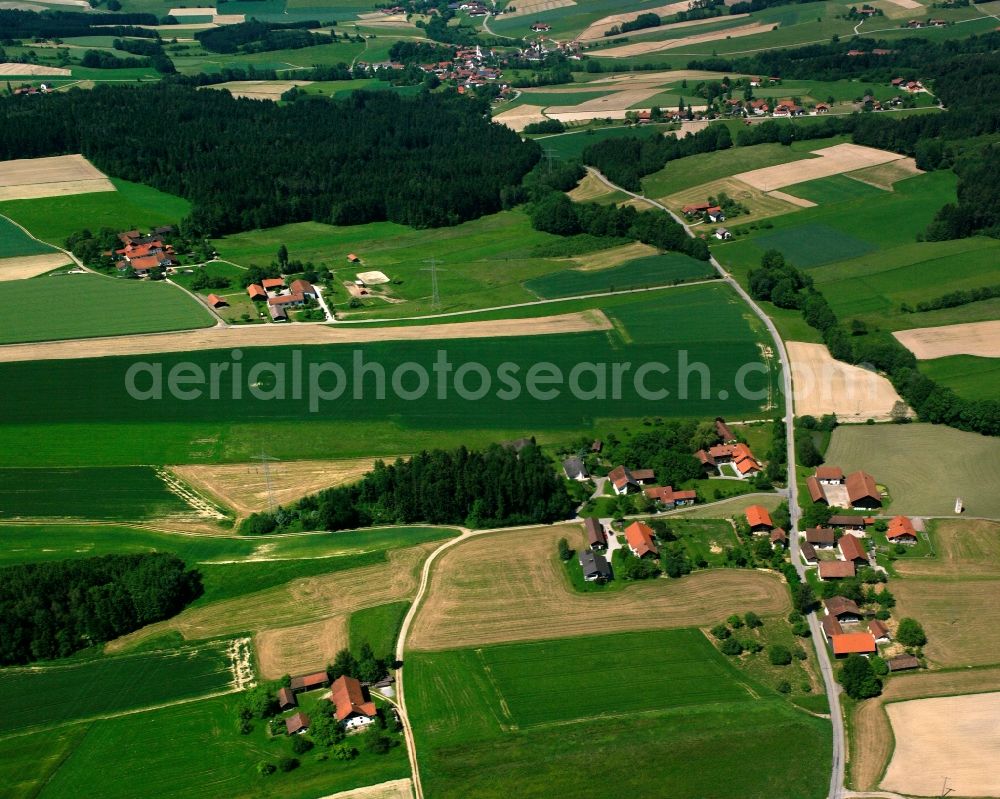 Unterhitzling from above - Structures on agricultural fields in Unterhitzling in the state Bavaria, Germany