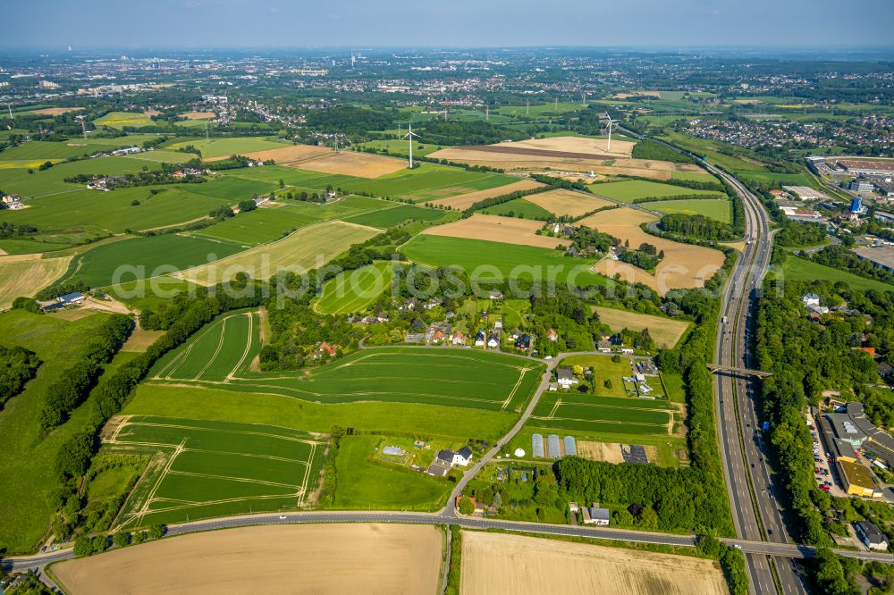 Aerial image Vöckenberg - Structures on agricultural fields in Vöckenberg at Ruhrgebiet in the state North Rhine-Westphalia, Germany