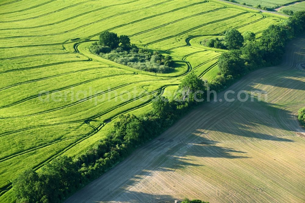 Vollrathsruhe from above - Structures on agricultural fields in Vollrathsruhe in the state Mecklenburg - Western Pomerania, Germany