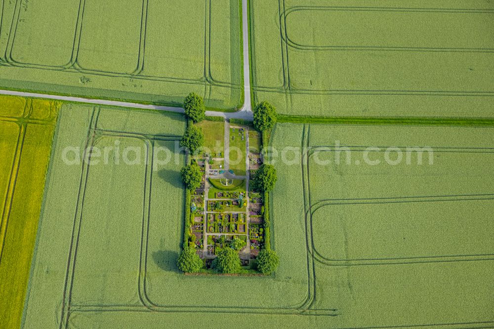 Wambeln from above - Structures on agricultural fields in Wambeln in the state North Rhine-Westphalia, Germany